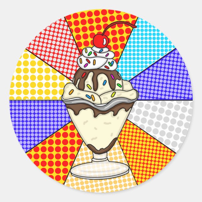 Retro Pop Art Chocolate Ice Cream Sundae    Classic Round Sticker (Front)