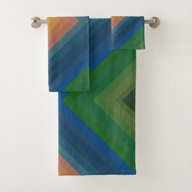 Retro Pop Art Colour Stripe Diamond Pattern  Bath Towel Set (Insitu)