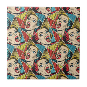Retro Pop Art Comic Book Style Geometric Pattern Ceramic Tile