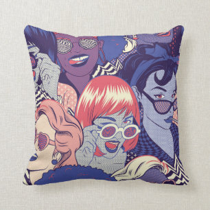 Retro Pop Art Comic Girls Seamless Pattern. Backgr Cushion