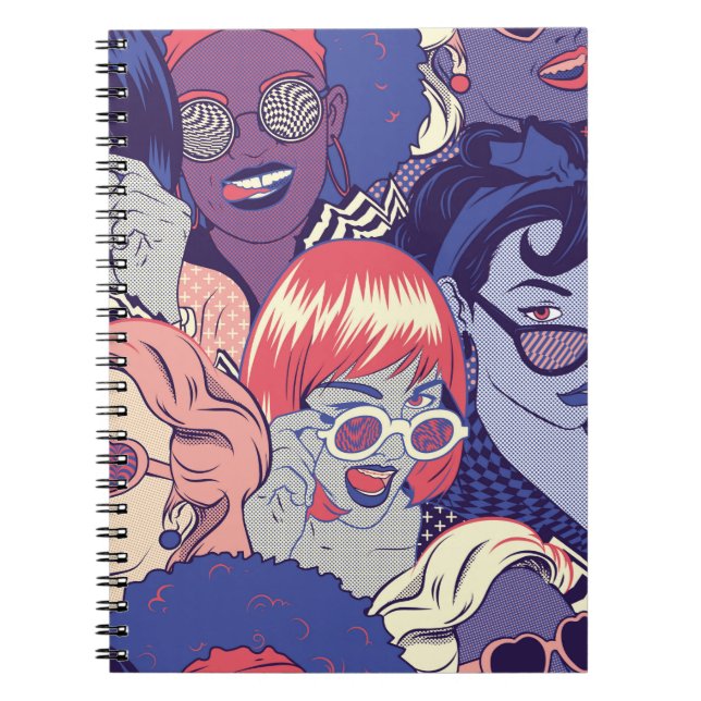Retro Pop Art Comic Girls Seamless Pattern. Backgr Notebook (Front)