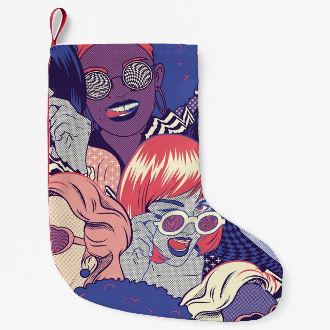Retro Pop Art Comic Girls Seamless Pattern. Backgr Small Christmas Stocking (Front)
