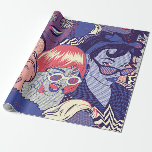 Retro Pop Art Comic Girls Seamless Pattern. Backgr Wrapping Paper