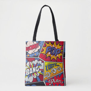 Retro pop art, comic shout pattern. tote bag