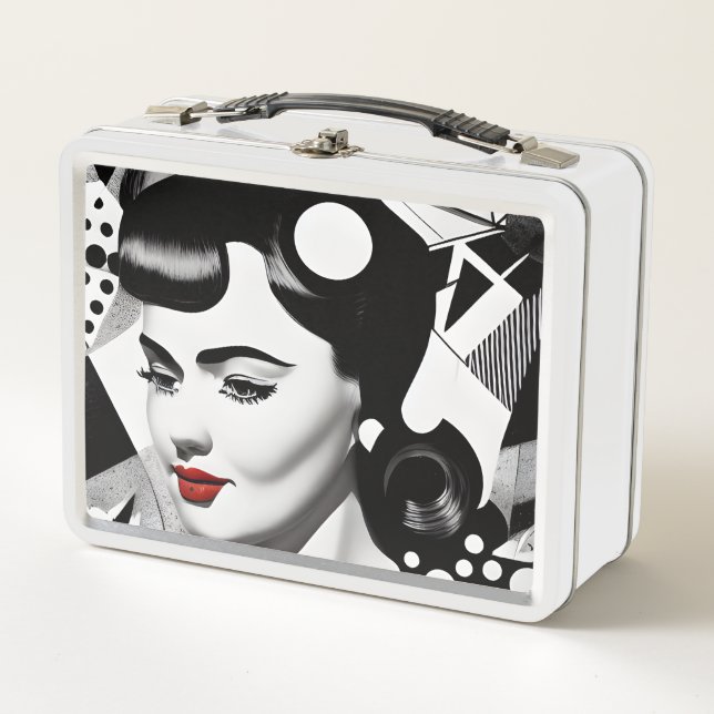 Retro Pop Art Deco Lady Metal Lunch Box (Front)