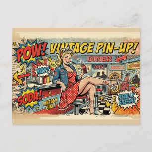 Retro Pop Art Diner Pin-Up Girl Vintage Comic Post Postcard
