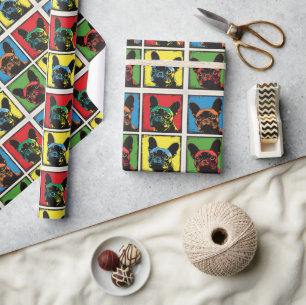 Retro Pop Art French Bulldog Grid Design Wrapping Paper