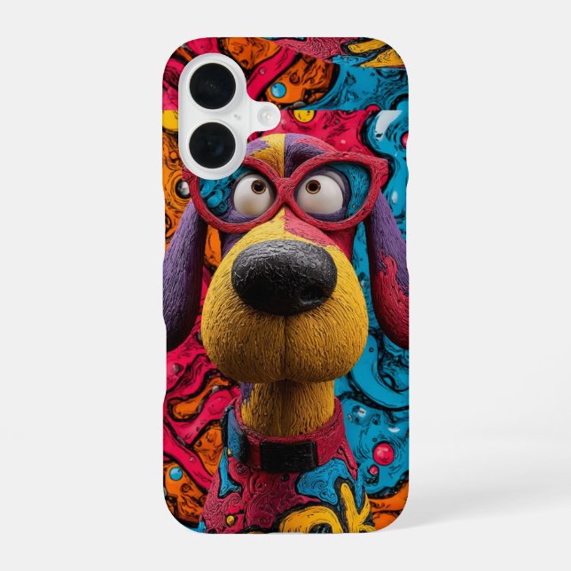 Retro Pop Art Funky Cartoon Dog iPhone 16 Case (Back)