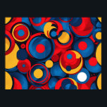 Retro Pop Art Geometric Circles Poster<br><div class="desc">Go bold with this vibrant and energetic retro circles pattern. Inspired by 60s pop art and mod design, this artwork features a playful explosion of overlapping circles and rings in a classic palette of red, blue, and yellow. It's a fun, eye-catching, and unapologetically cheerful design that's full of timeless style....</div>