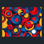 Retro Pop Art Geometric Circles Poster<br><div class="desc">Go bold with this vibrant and energetic retro circles pattern. Inspired by 60s pop art and mod design, this artwork features a playful explosion of overlapping circles and rings in a classic palette of red, blue, and yellow. It's a fun, eye-catching, and unapologetically cheerful design that's full of timeless style....</div>