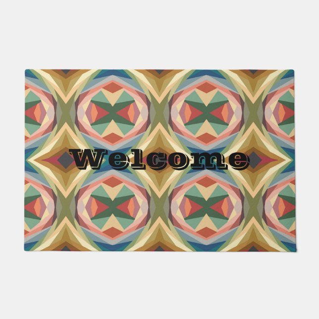 Retro Pop Art Geometric Colour Block Pattern Doormat (Front)