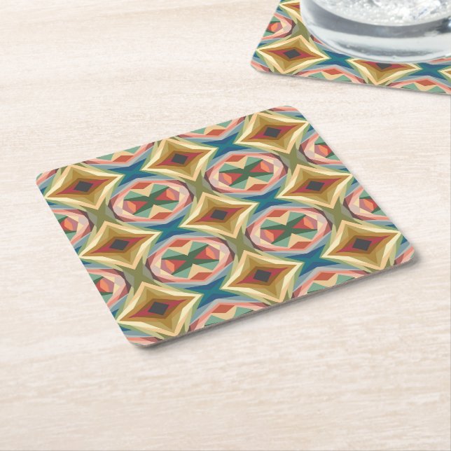 Retro Pop Art Geometric Colour Block Pattern Square Paper Coaster (Angled)