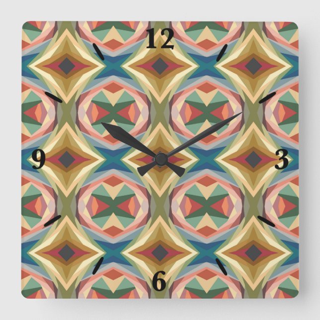 Retro Pop Art Geometric Colour Block Pattern Square Wall Clock (Front)