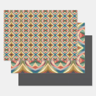 Retro Pop Art Geometric Colour Block Pattern Wrapping Paper Sheet