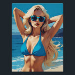 Retro Pop Art: Glamourous Blonde in Blue Bikini Poster<br><div class="desc">A stunning retro pop art illustration featuring a glamourous blonde woman in a blue bikini. Her bright blue sunglasses and confident pose perfectly complement the vibrant beach setting. The bold colours and sharp lines capture the essence of vintage pop art,  evoking a sense of timeless style and beachside allure.</div>