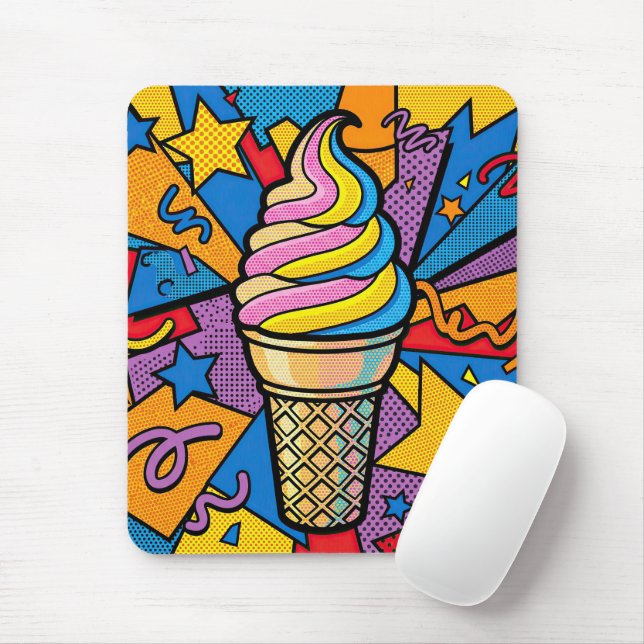 Retro Pop Art Ice Cream Cone Mouse Pad (With Mouse)