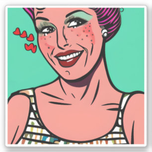Retro Pop Art Lady Smiling with Hearts