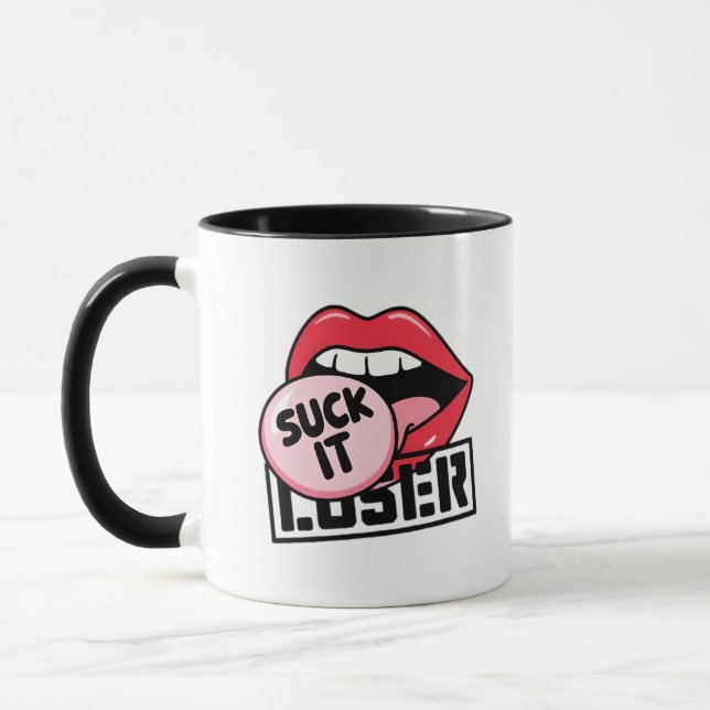 Retro Pop Art Lips with Sassy "Suck It Loser" Mug (Left)