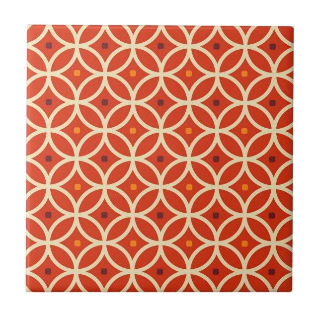 Retro Pop Art Orange Geometric Abstract Pattern Ceramic Tile (Front)