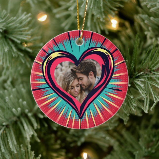 Retro Pop Art Photo and Names Valentine&#x27;s Day Ceramic Ornament (Tree)