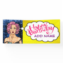 Retro Pop Art Pretty Lady Birthday Banner
