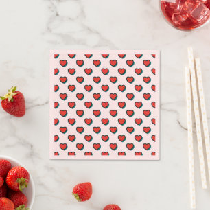 Retro Pop Art Red Blue Pink Hearts Pattern Napkin