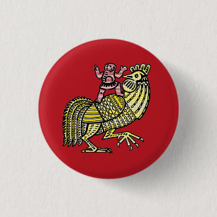 Retro Pop Art Rooster with Figure Ben-Day Dot 3 Cm Round Badge