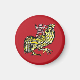 Retro Pop Art Rooster with Figure Ben-Day Dot Magnet