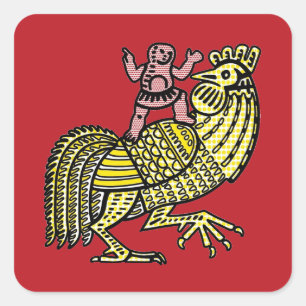 Retro Pop Art Rooster with Figure Ben-Day Dot Square Sticker