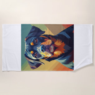 Retro Pop Art Rottweiler � Colourful Dog Portrait Beach Towel