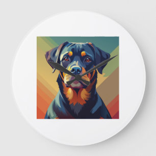 Retro Pop Art Rottweiler � Colourful Dog Portrait Large Clock