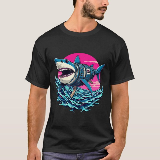 Retro Pop Art Shark & Waves – Bold Ocean Vibes T-Shirt (Front)