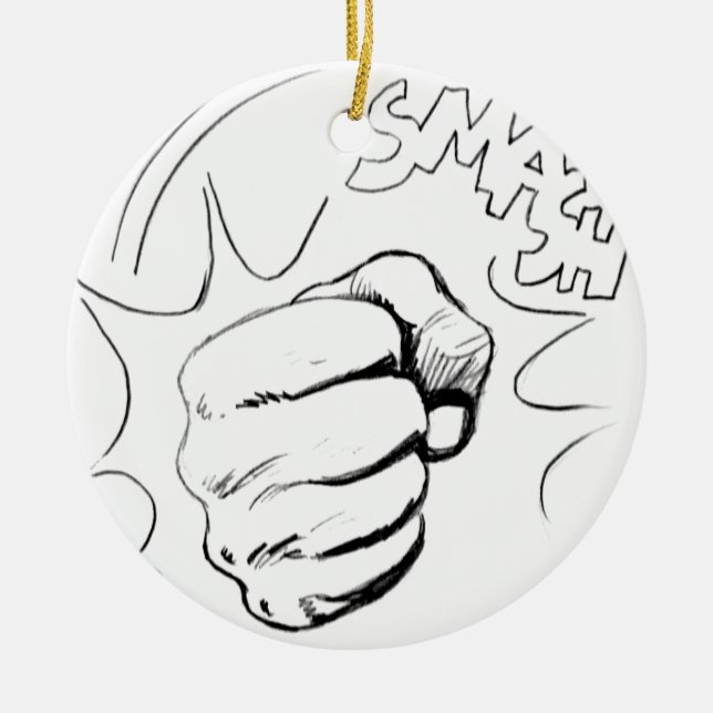 Retro Pop Art Smash Sketch Ceramic Tree Decoration (Front)