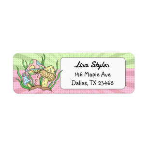 Retro Pop Art style Mushrooms pink and yellow   Return Address Label