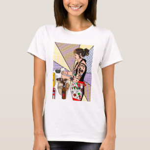 Retro Pop Art Tattoo Lady Baking in Kitchen   T-Shirt