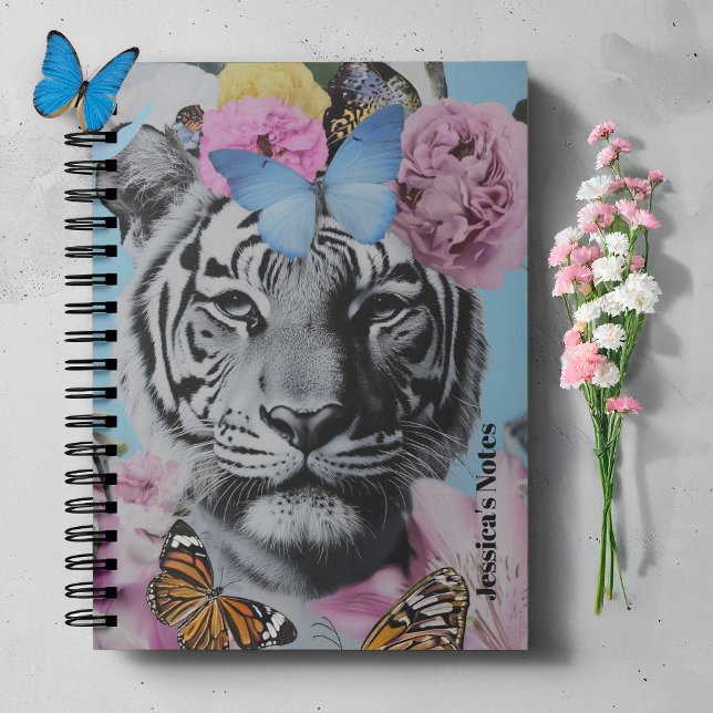 Retro Pop Art Tiger and Butterflies Collage Notebook (Elevate your style with this standout piece, ideal for lovers of vintage flair.)