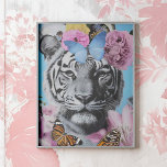 Retro Pop Art Tiger and Butterflies Collage Poster<br><div class="desc">Retro Pop Art Tiger and Butterflies Collage Poster - Infuse your space with bold elegance through this coquette aesthetic design. Featuring a striking tiger adorned with soft florals and butterflies, this retro-inspired collage blends fierce and delicate elements. The mix of pink home accents and vibrant details creates a powerful yet...</div>