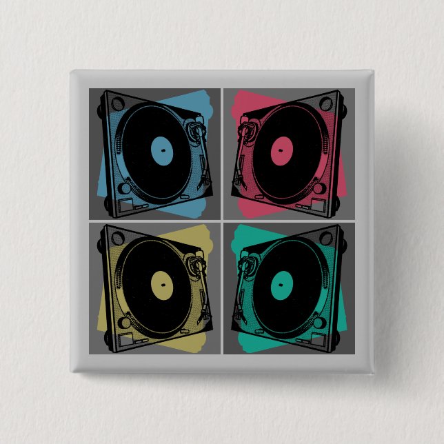Retro Pop Art Turntables 15 Cm Square Badge (Front)