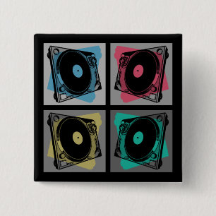 Retro Pop Art Turntables 15 Cm Square Badge