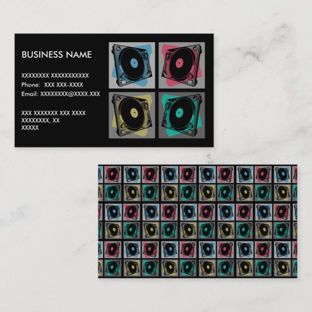 Retro Pop Art Turntables Business Card (Front/Back)