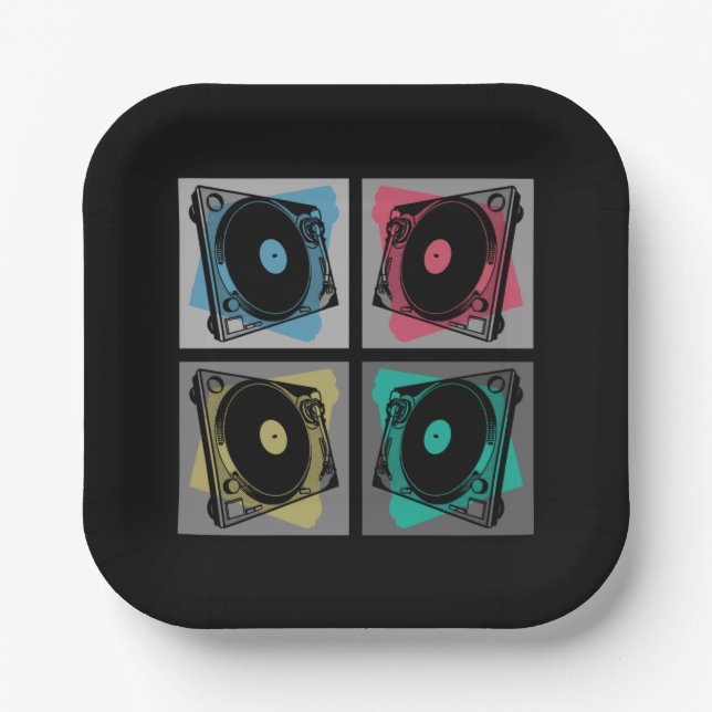 Retro Pop Art Turntables Paper Plate (Front)