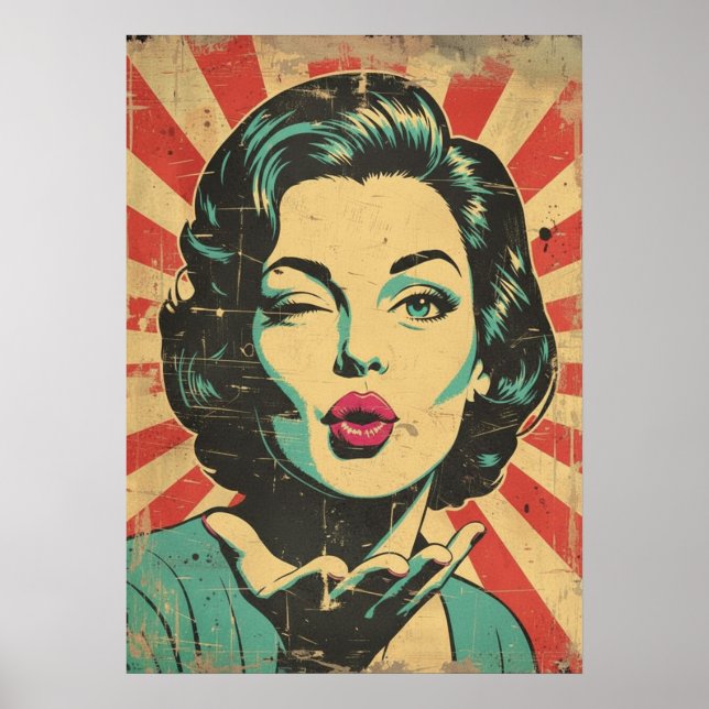 Retro Pop Art: Wink & Kiss Poster (Front)