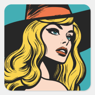 Retro Pop Art Witch Square Sticker