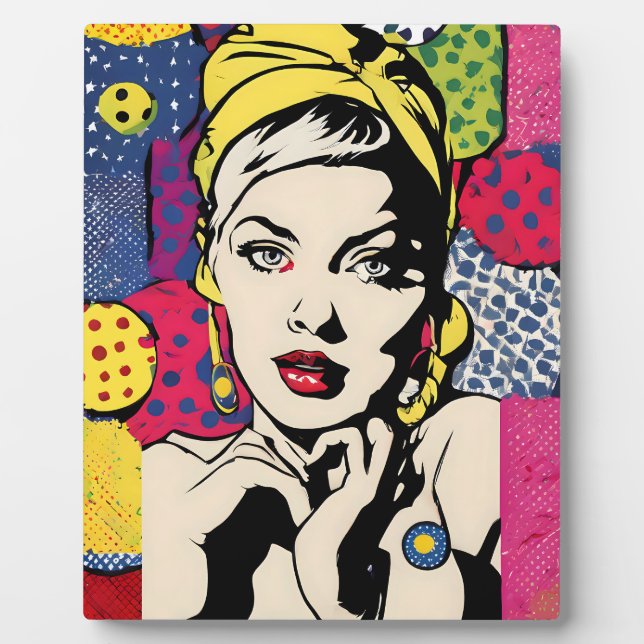 Retro Pop Art Woman Portrait Print Plaque (Front)