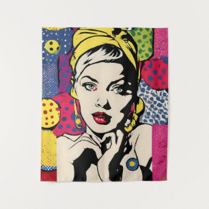 Retro Pop Art Woman Portrait Tapestry