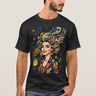 Retro Pop Art Woman with Musical Hair - Colourful  T-Shirt