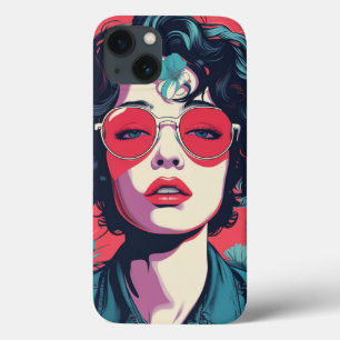 Retro Pop Art Woman with Red Sunglasses iPhone Cas 13 Case