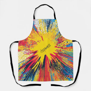 Retro Pop Art Yellow Explosion Comic Apron