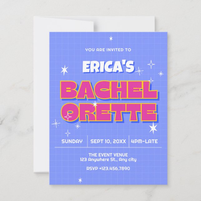 Retro pop bachelorette invitation (Front)