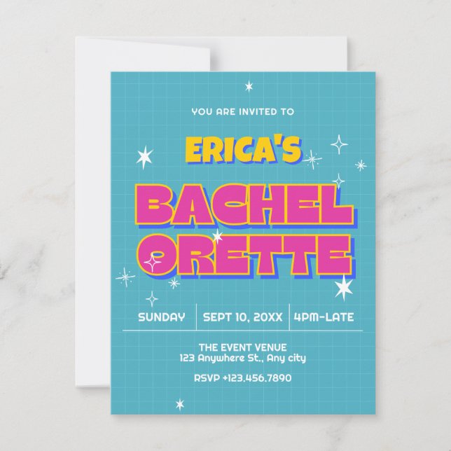 Retro pop bachelorette invitation (Front)
